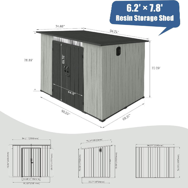 [06X08FT] Alora Outdoor Resin Storage Shed With Lockable Double Doors