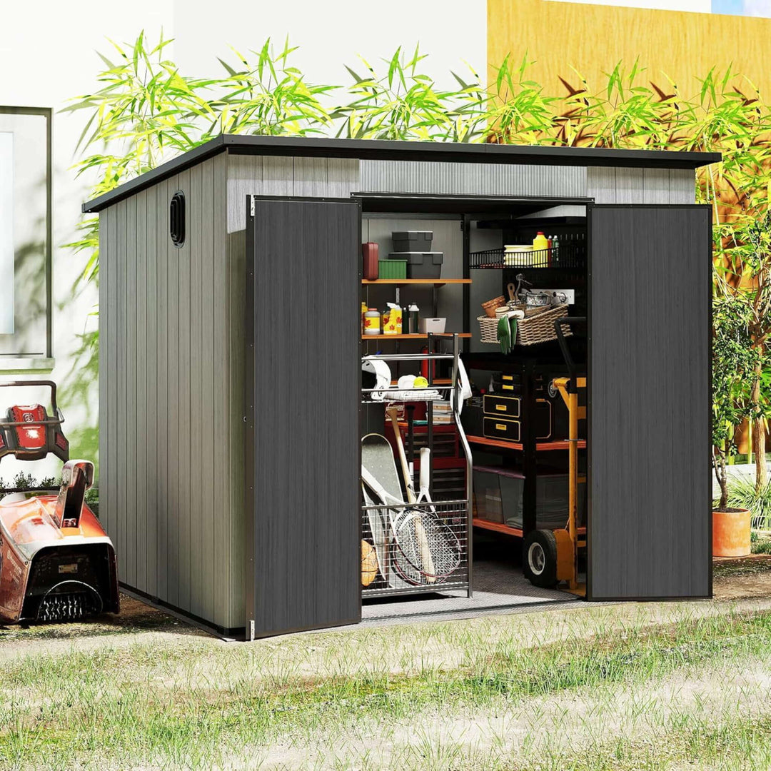 [06X08FT] Alora Outdoor Resin Storage Shed With Lockable Double Doors