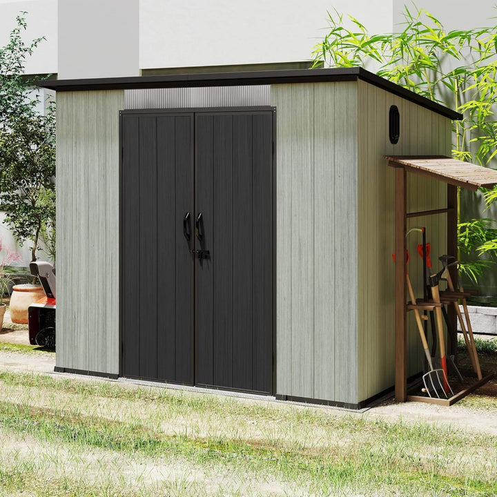 [06X08FT] Alora Outdoor Resin Storage Shed With Lockable Double Doors