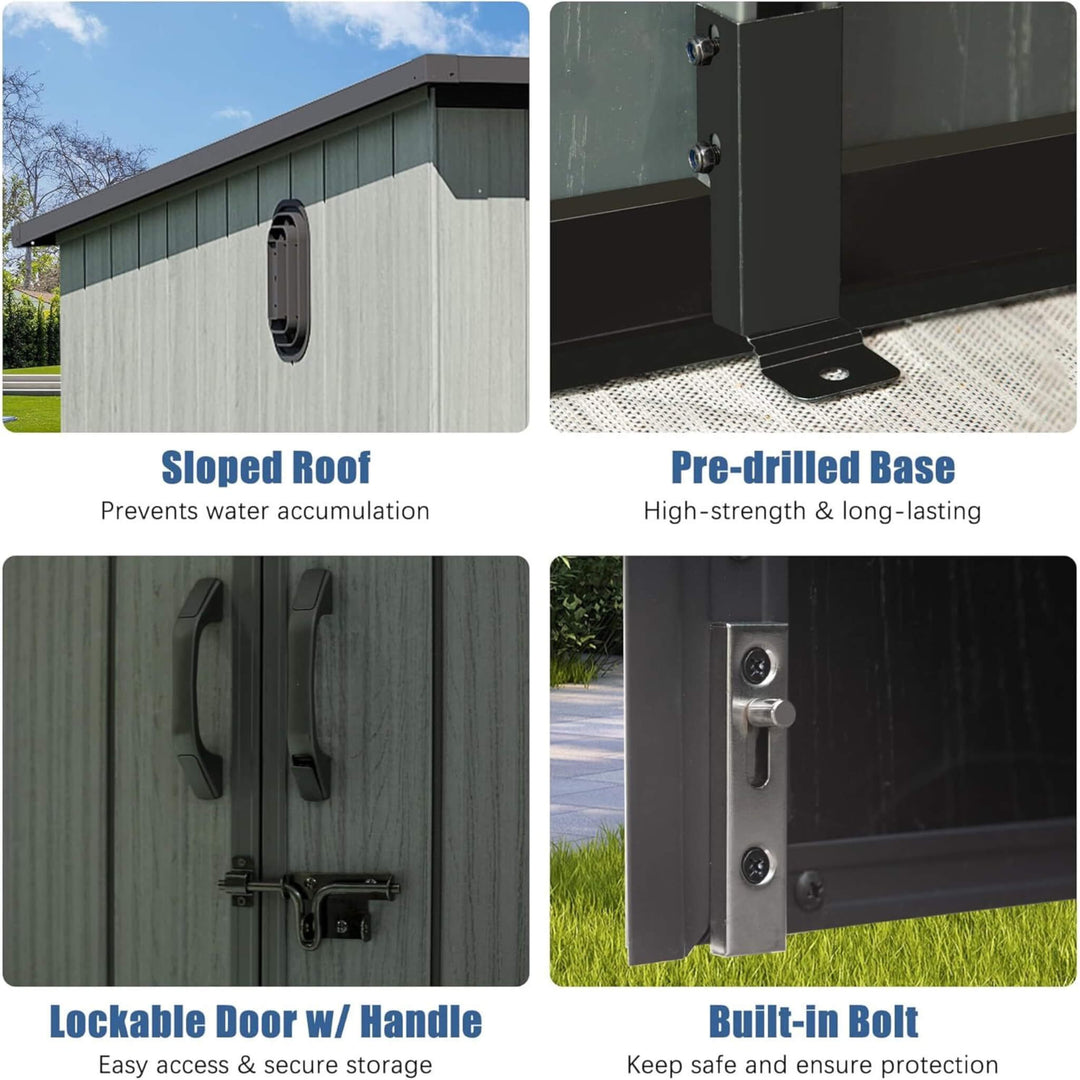 [06X08FT] Alora Outdoor Resin Storage Shed With Lockable Double Doors