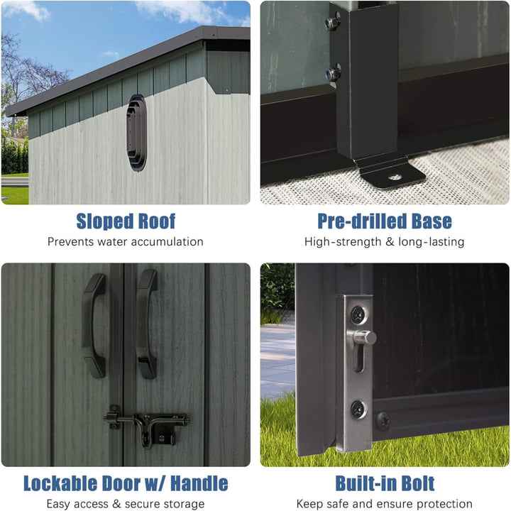 [06X08FT] Alora Outdoor Resin Storage Shed With Lockable Double Doors