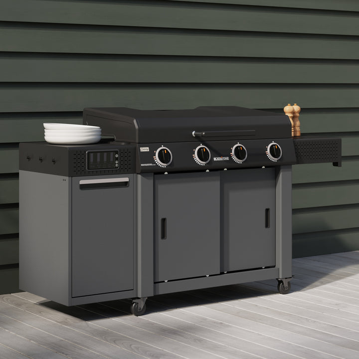36" Culinary Deluxe Omnivore Griddle with Extended Side Table 4 -Burner Liquid Propane Flat Top Grill