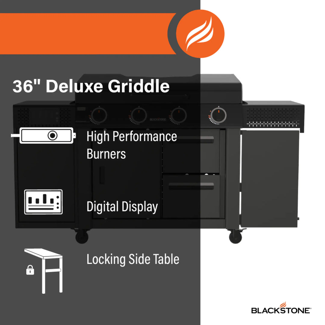 36" Culinary Deluxe Omnivore Griddle with Extended Side Table 4 -Burner Liquid Propane Flat Top Grill