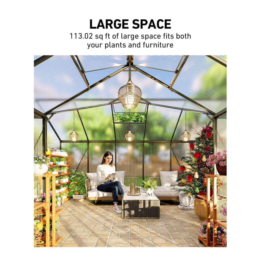 [12X12FT] Premium T-Shape Polycarbonate Greenhouse With UV Protection And Aluminum Frame (SAK27460)