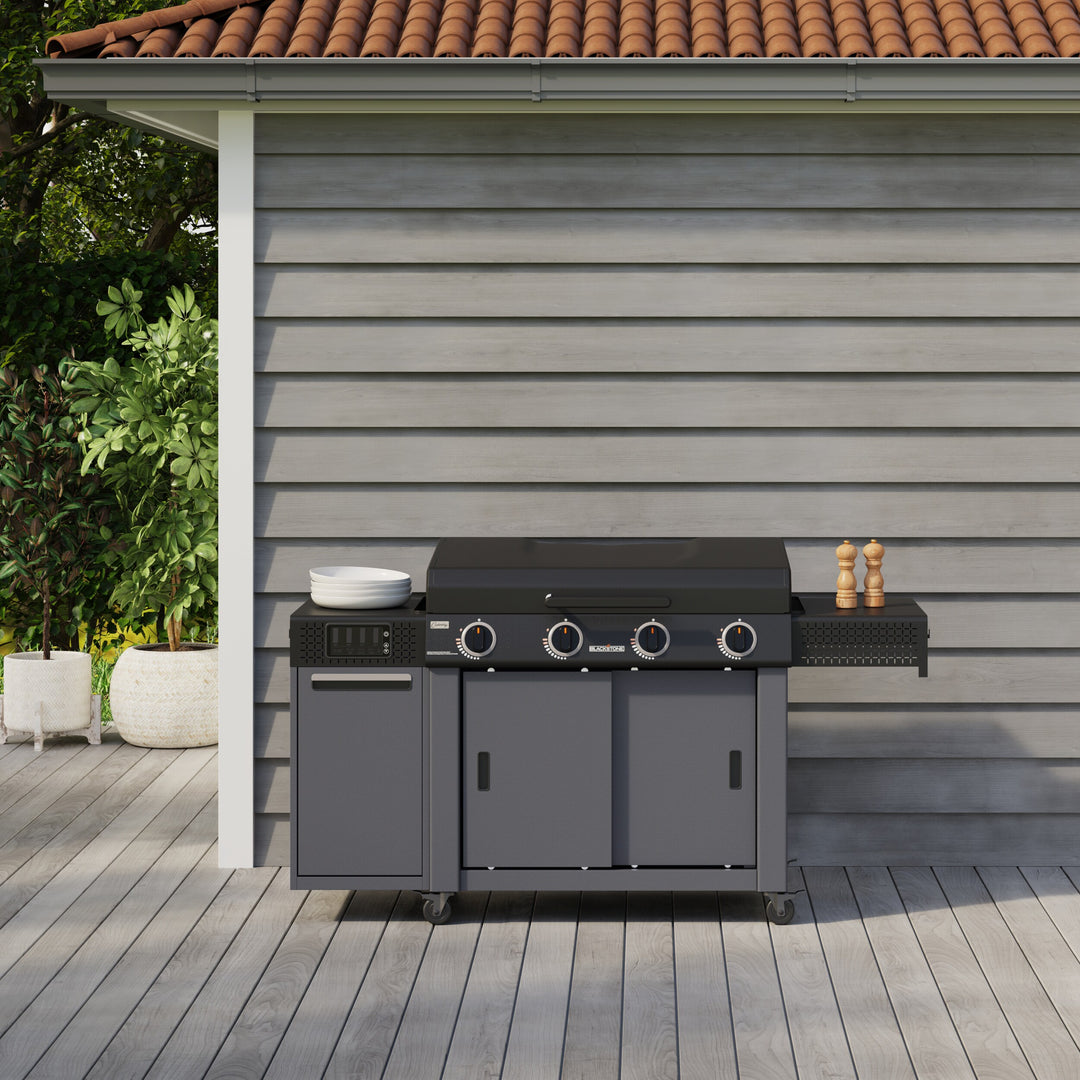 36" Culinary Deluxe Omnivore Griddle with Extended Side Table 4 -Burner Liquid Propane Flat Top Grill