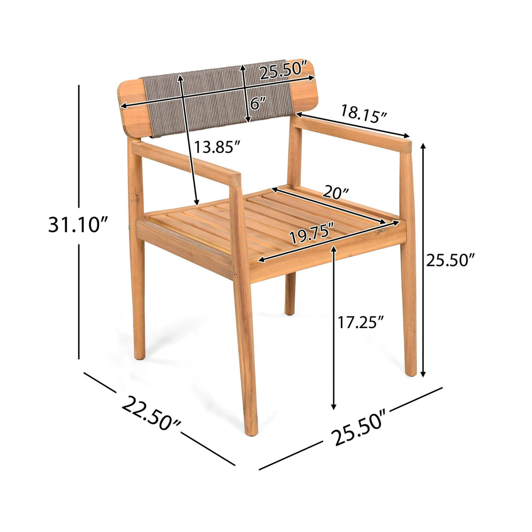 ALORA 5-PIECE ACACIA OUTDOOR DINING SET  Solid Wood Construction | Grey Finish | 4 Club Chairs + Dining Table