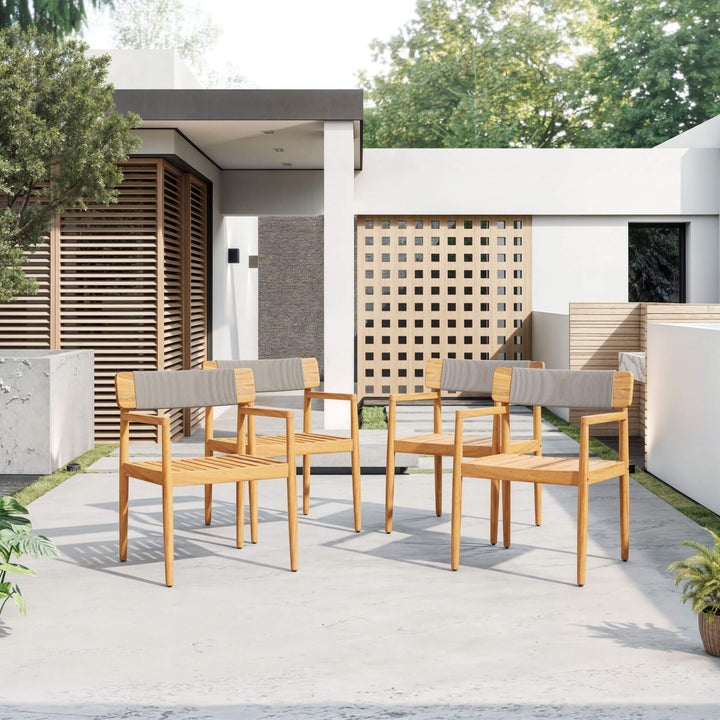 ALORA 5-PIECE ACACIA OUTDOOR DINING SET  Solid Wood Construction | Grey Finish | 4 Club Chairs + Dining Table