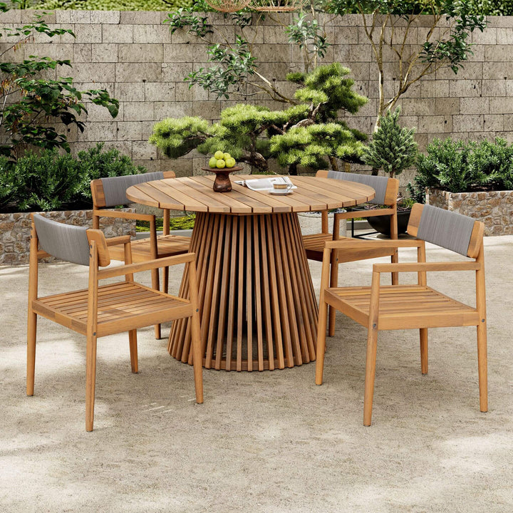ALORA 5-PIECE ACACIA OUTDOOR DINING SET  Solid Wood Construction | Grey Finish | 4 Club Chairs + Dining Table