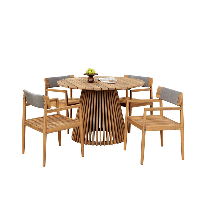 ALORA 5-PIECE ACACIA OUTDOOR DINING SET  Solid Wood Construction | Grey Finish | 4 Club Chairs + Dining Table
