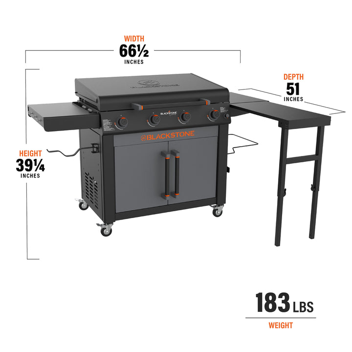 36In Culinary Cabinet Omnivore Griddle with Folding Prep Table 4 -Burner Liquid Propane Flat Top Grill