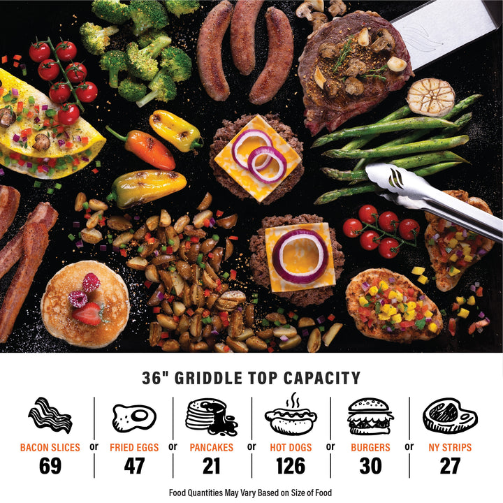 36" Culinary Deluxe Omnivore Griddle with Extended Side Table 4 -Burner Liquid Propane Flat Top Grill