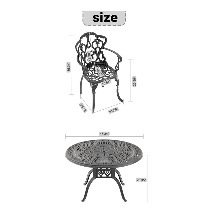 7-Piece Cast Aluminum Patio Furniture Set With Black Frame And Off-White Cushions