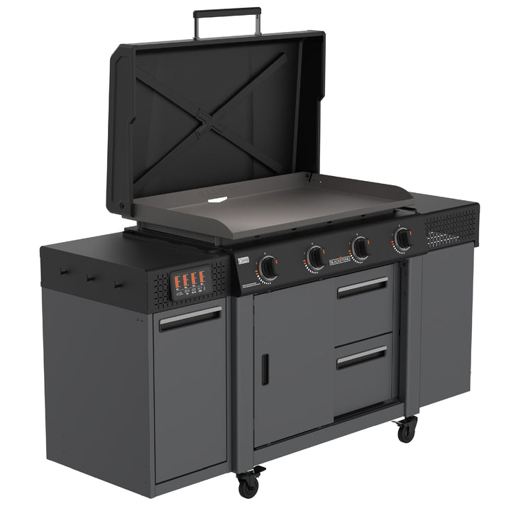 36" Culinary Deluxe Omnivore Griddle with Extended Side Table 4 -Burner Liquid Propane Flat Top Grill