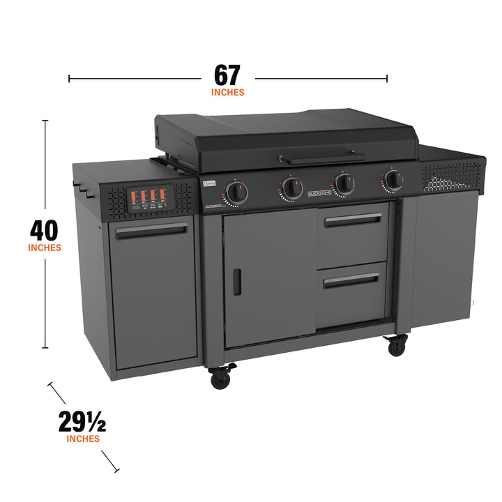 36" Culinary Deluxe Omnivore Griddle with Extended Side Table 4 -Burner Liquid Propane Flat Top Grill