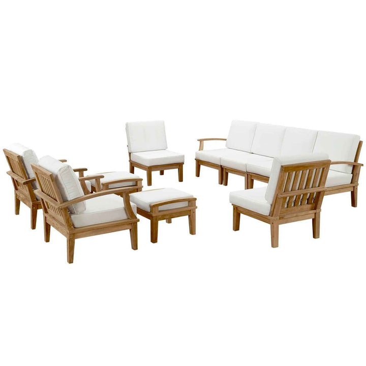 Modway Marina Outdoor Teak Patio Set with White Cushions – 10-Piece Collection