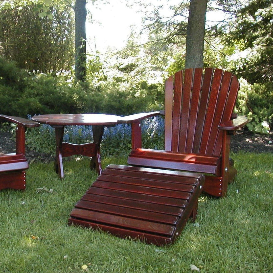 Adirondack chairs with side table outside