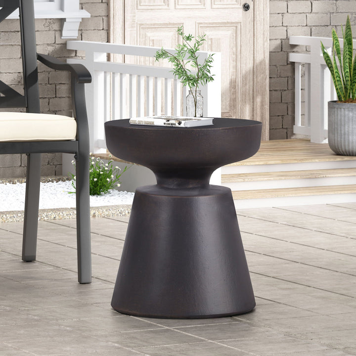 Outdoor Lightweight Concrete End Table with Half Sphere Top