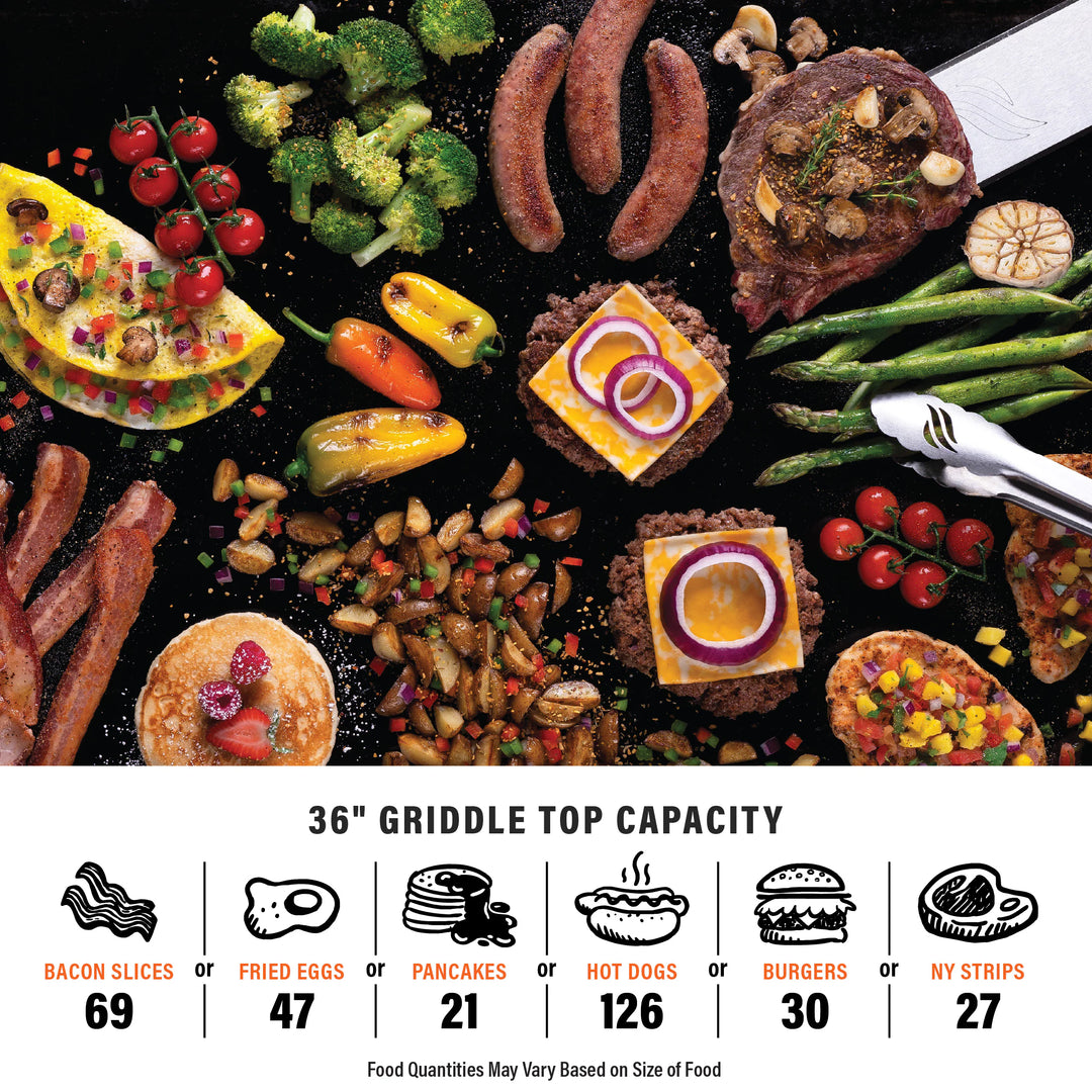 36In Culinary Cabinet Omnivore Griddle with Folding Prep Table 4 -Burner Liquid Propane Flat Top Grill