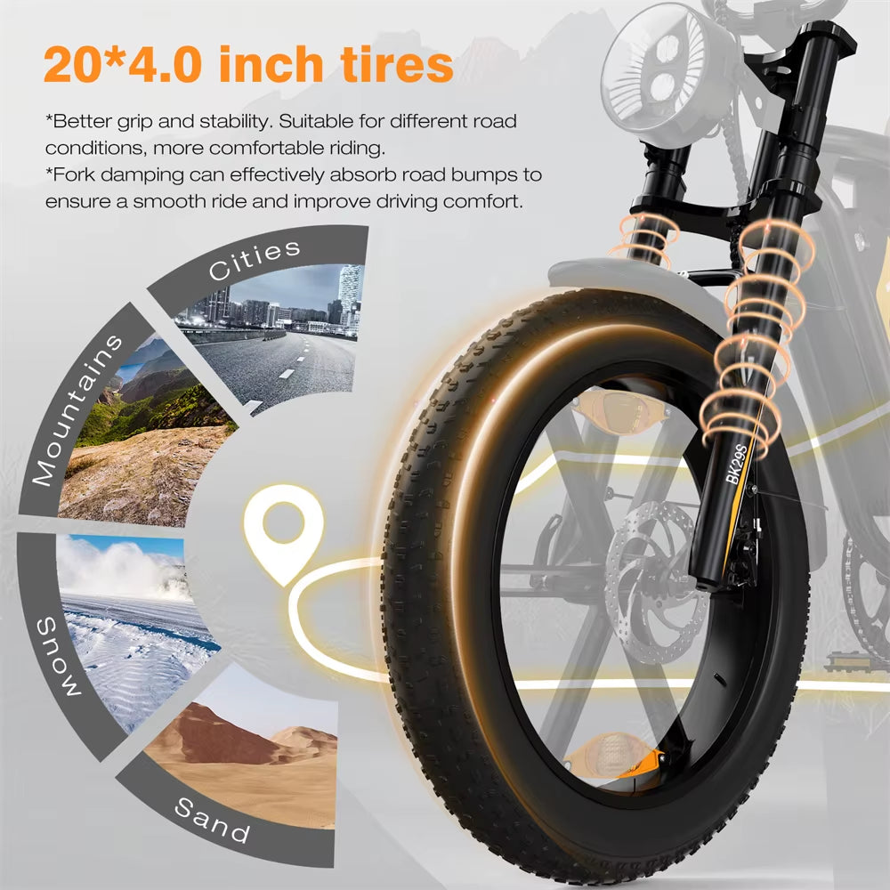 48V 26Ah Dual Battery, Mountain Fat Tire E-Bike