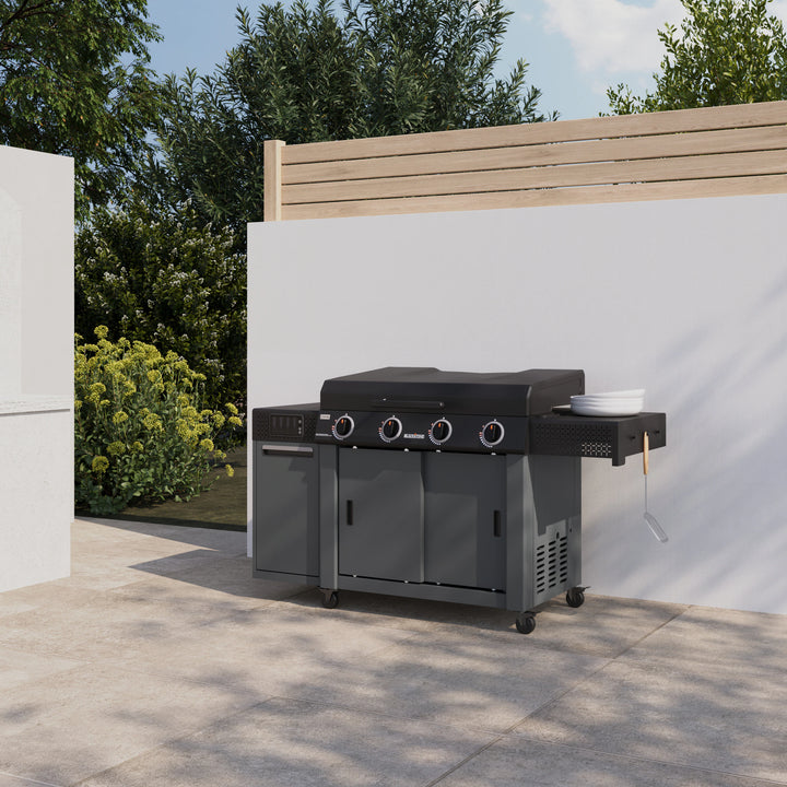 36" Culinary Deluxe Omnivore Griddle with Extended Side Table 4 -Burner Liquid Propane Flat Top Grill