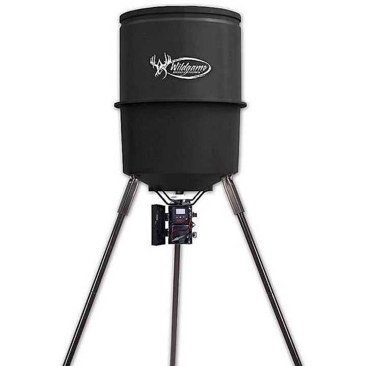 Quick-Set 270 Lb Game Feeder with Digital Timer | Durable Tripod Corn/Pellet Hunting Feeder with 1-4 Available Feed Times &amp; 30-Feet Radius