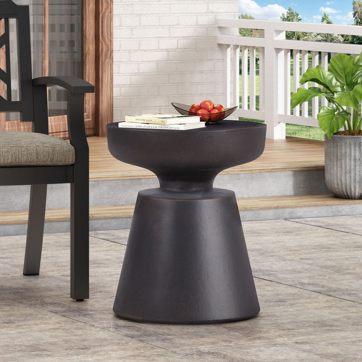 Outdoor Lightweight Concrete End Table with Half Sphere Top