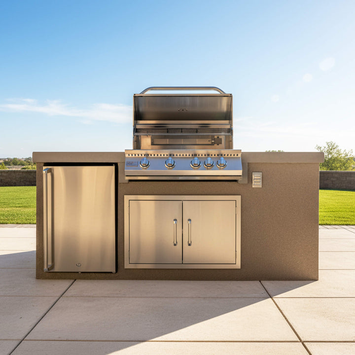 KoKoMo Grills 7FT Straight BBQ Island With Built-In BBQ And Refrigerator (SAK46187)