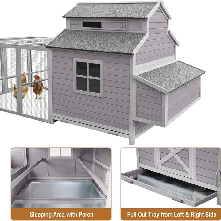 Large 115-Inch Portable Chicken Coop With Run And Nesting Boxes [8-10 Chickens]