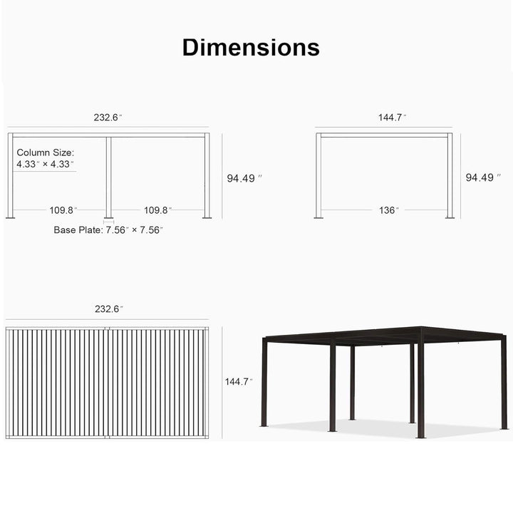Alora Premium Outdoor Aluminum Louvered Patio Pergola With LED Lights [PERGOLA ONLY] (SAK24896)
