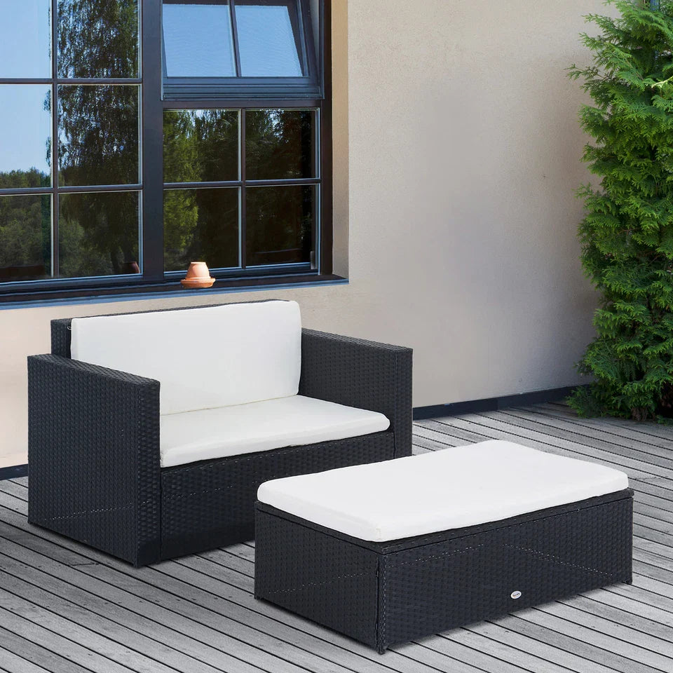 2 Piece Rattan Outdoor Patio Couch Set